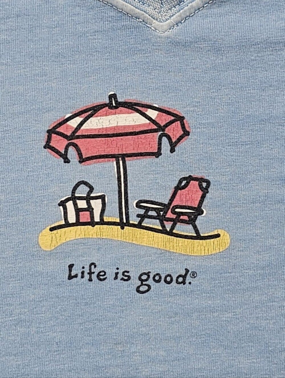 Life Is Good, Beach Umbrella V-neck Tank, Cotton, Light Blue, Size Medium - Picture 7 of 9